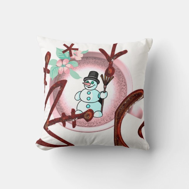 Cojín decorativo navidad, floral de Snowman (Anverso)
