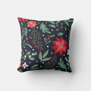 Cojín Decorativo Navidad Floral Negra Feliz