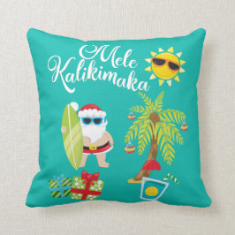 Cojín Decorativo Navidad hawaiano. Papá Noel Mele Kalikimaka.