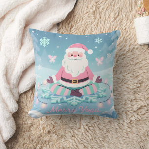 Cojín Decorativo Navidad Meditación Santa Yoga Rosa Personalizada
