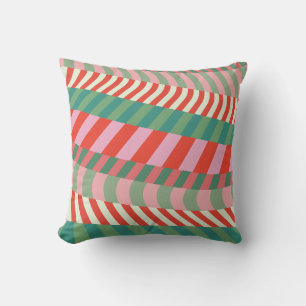 Cojín Decorativo Navidad moderna rojo verde rosa rayas geométricas