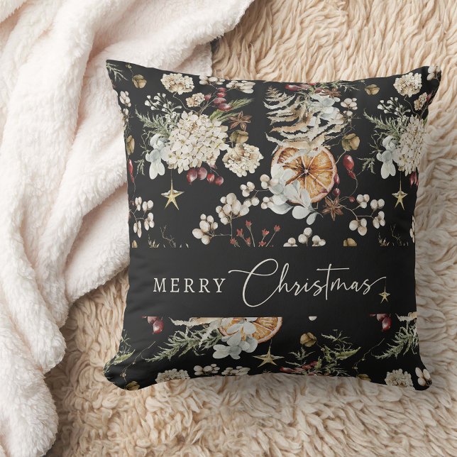Cojín Decorativo Navidad Negra (Black Rustic Boho Merry Christmas Throw Pillow
)