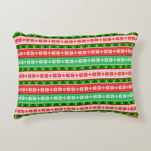 COJÍN DECORATIVO NAVIDAD ORNAMENTALES DISEÑO VERDE ROJO BLANCO