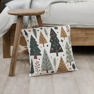 Cojín Decorativo Navidad Patrón de árbol vintage vacaciones
