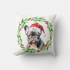 Cojín Decorativo Navidad Perro Negro Bulldog francés Santa
