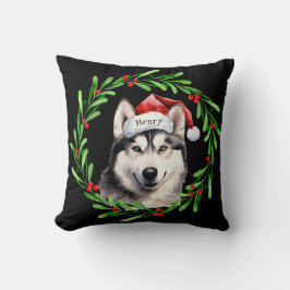 Cojín Decorativo Navidad Perro Siberian Husky Santa Hat vacaciones