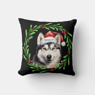 Cojín Decorativo Navidad Perro Siberian Husky Santa Hat vacaciones