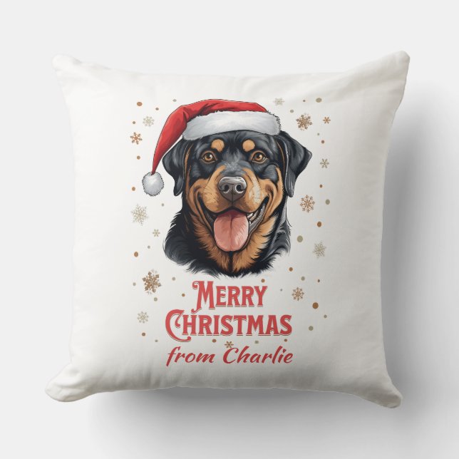 Cojín Decorativo Navidad personalizada de Rottweiler Dog Santa Merr (Anverso)