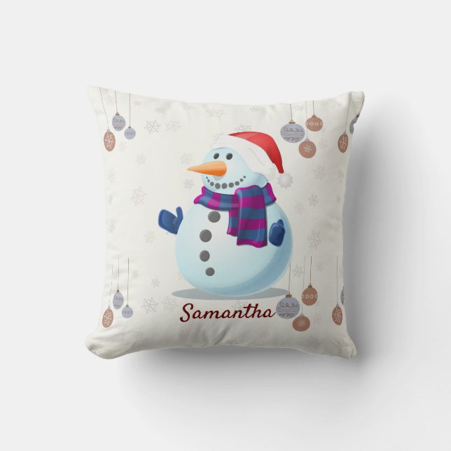 Cojín Decorativo Navidad personalizada para la familia Snowman (Anverso)