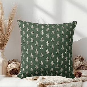Cojín Decorativo Navidad Pinos Verde Bosque y Beige
