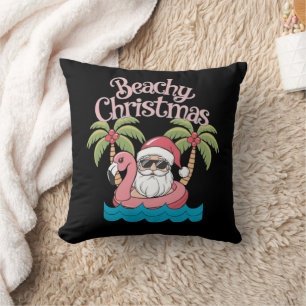 Cojín Decorativo Navidad Playera Vacaciones Tropicales Santa Playa 