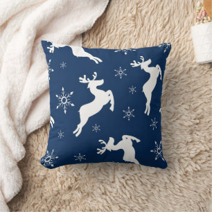 Cojín Decorativo Navidad Reno Azul Acuarela Moderna Nieve
