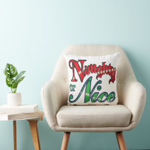 Cojín Decorativo Navidad Retro, Niños Buenos o Malos Letras Rojas y
