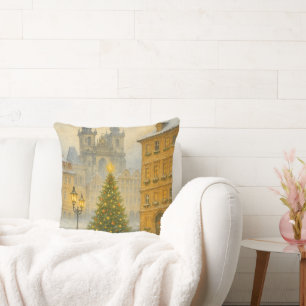 Cojín Decorativo Navidad Retro Vintage en Praga – Ciudad Vieja 