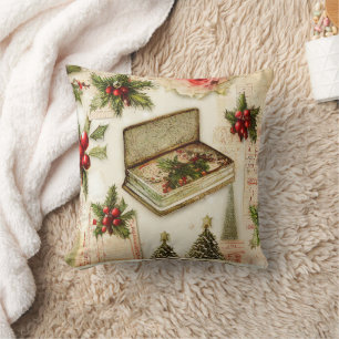Cojín Decorativo Navidad Retro Vintage Rojo Verde Acebo Festa 