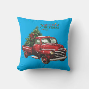 Cojín Decorativo navidad, rojo, camión, vintage,