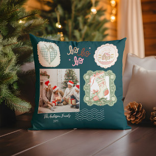 Cojín Decorativo Navidad Rosa Verde Retro