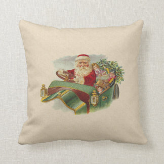 Cojín Decorativo Navidad Santa del vintage en un coche antiguo