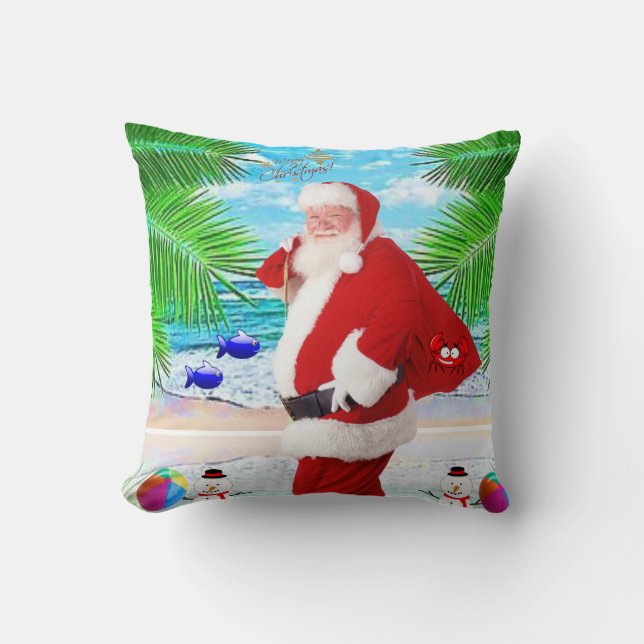 Cojín decorativo navidad, Summer Beach Bum Santa (Anverso)
