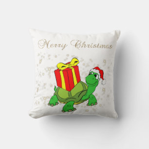 Cojín Decorativo Navidad,Tortuga,Gorra de Santa,Regalo,Destellos,Bl