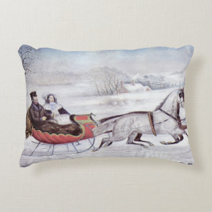 Cojín Decorativo Navidad Vieja, Invierno Vial, Caballo Sleigh