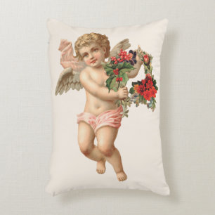 Cojín Decorativo Navidad Vintage, Ángel Victoriano con Corona Flora