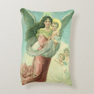 Cojín Decorativo Navidad Vintage, Ángel Victoriano con el Niño Jesú