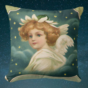 Cojín Decorativo Navidad vintage, Angel victoriano con estrellas de