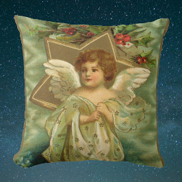 Cojín Decorativo Navidad vintage, Angel victoriano con estrellas de