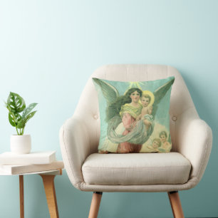 Cojín Decorativo Navidad vintage, Ángel Victoriano con Niño Jesús