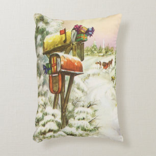 Cojín Decorativo Navidad Vintage, buzones en paisaje invernal