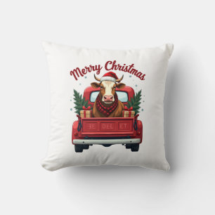 Cojín Decorativo Navidad Vintage Feliz Vaca Highland Camión Rojo Ho