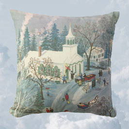 Cojín Decorativo Navidad Vintage, gente yendo a la iglesia en la ni