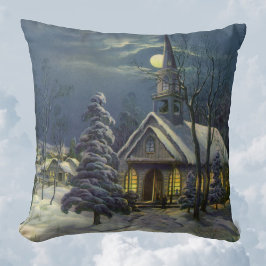 Cojín Decorativo Navidad Vintage, Iglesia de Invierno en la Nieve c