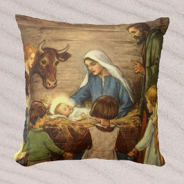 Cojín Decorativo Navidad Vintage, Natividad Religiosa con el Niño J