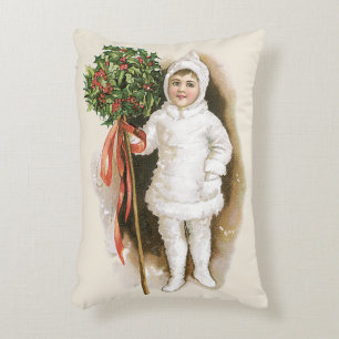 Cojín Decorativo Navidad Vintage, niña victoriana con acebo
