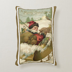 Cojín Decorativo Navidad vintage, Papá Noel victoriano en Sleigh