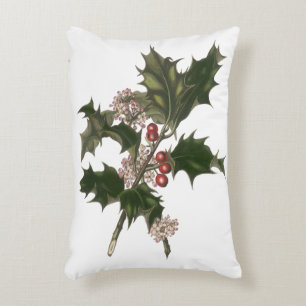 Cojín Decorativo Navidad Vintage, Planta de Acebo Verde con Bayas