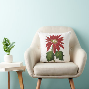 Cojín Decorativo Navidad Vintage, Planta Invernal de Poinsettia Roj