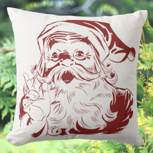 Cojín Decorativo Navidad vintage, Retro Jolly Santa Claus en rojo