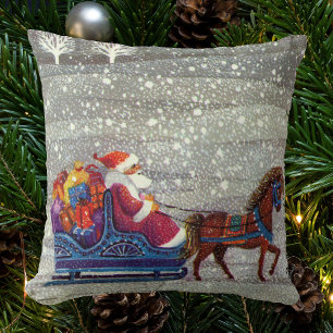 Cojín Decorativo Navidad Vintage, Santa Claus Trineo Abierto de un 