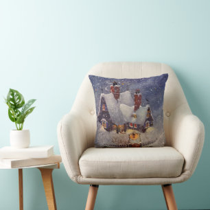 Cojín Decorativo Navidad Vintage, taller de Santa Claus Polo Norte