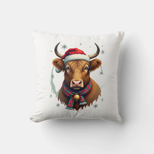 Cojín Decorativo Navidad Vintage Vaca Highland Sombrero de Santa Co