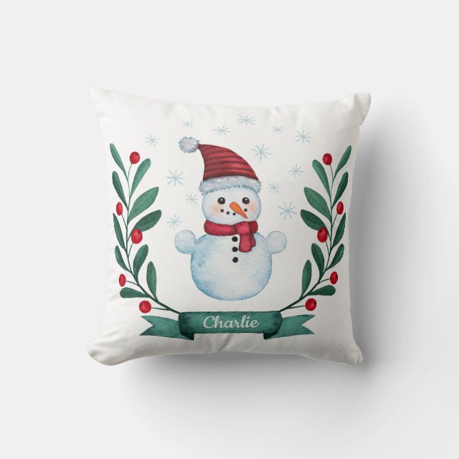 Cojín Decorativo Navidades acuardan Personalizado Snowman (Anverso)