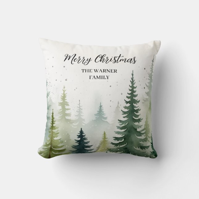 Cojín Decorativo Navidades acuarelas Árboles forestales invierno ne (Anverso)