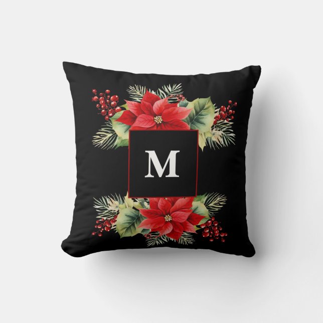 Cojín Decorativo Navidades acuarelas Monograma floral (Anverso)