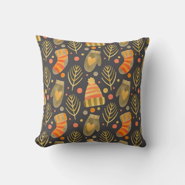 Cojín Decorativo Navidades acuarelas: Patrón festivo sin foco. (Anverso)