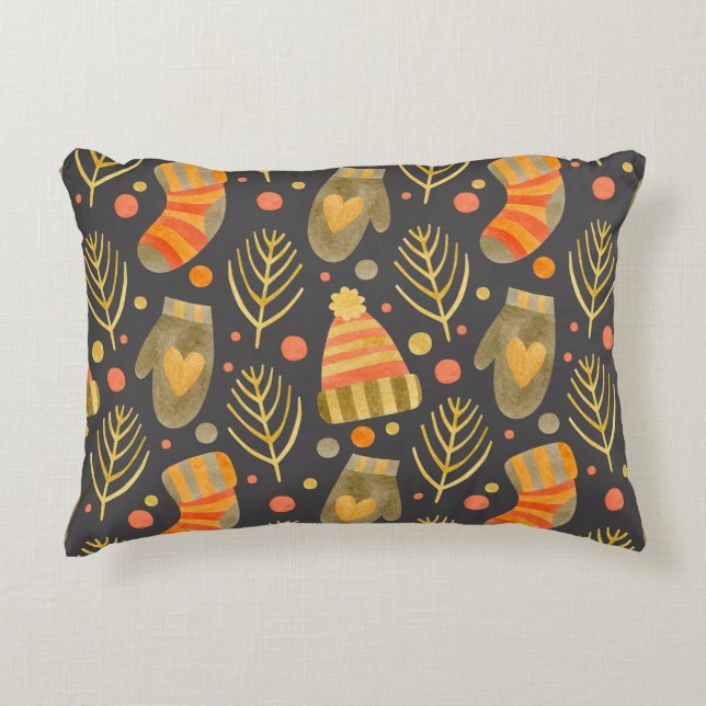 Cojín Decorativo Navidades acuarelas: Patrón festivo sin foco. (Anverso)