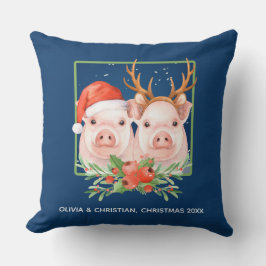 Cojín Decorativo Navidades Adorables De Pareja De Cerdo