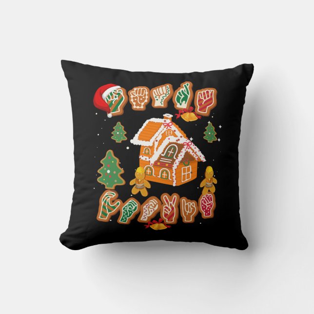 Cojín Decorativo NAVIDADES ASL Lenguaje de Rótulo americano Gingerb (Anverso)